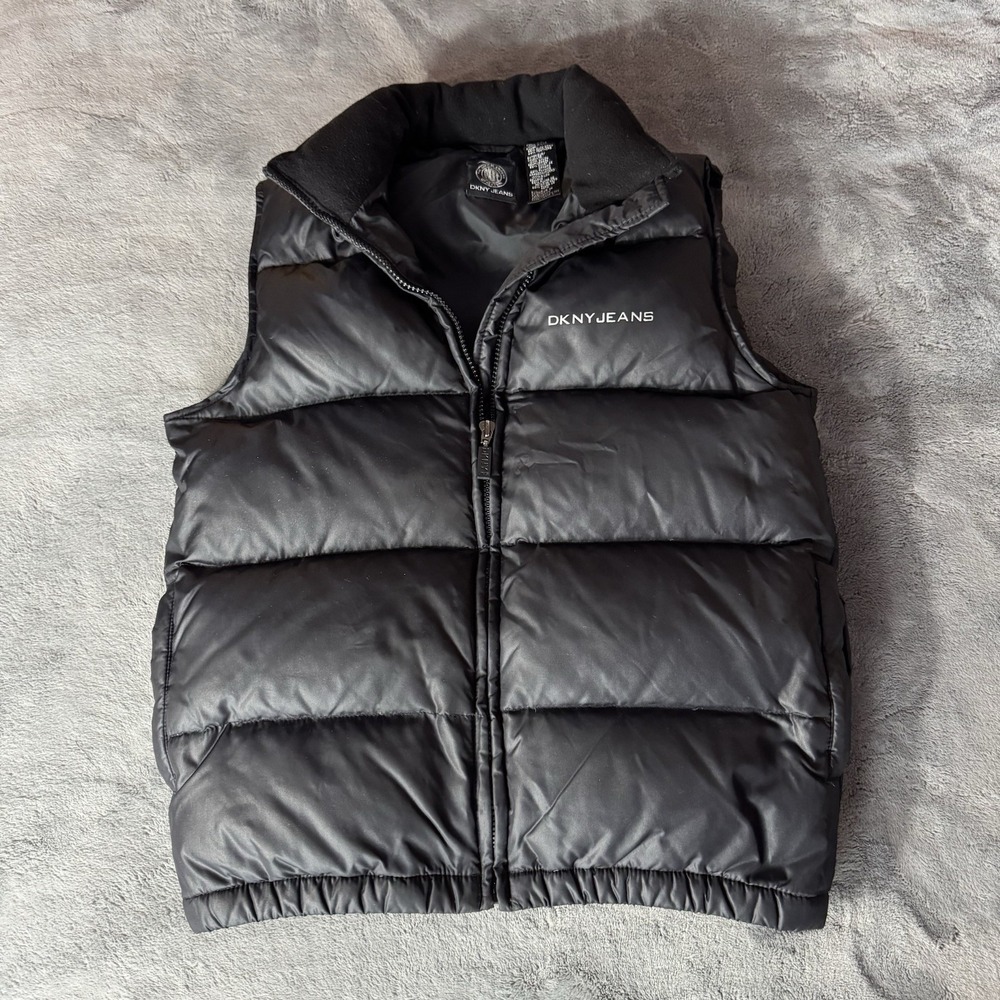 DKNY Jeans‎ Womens Down Puffer Vest Black Zip Front Size XS Zip Pockets